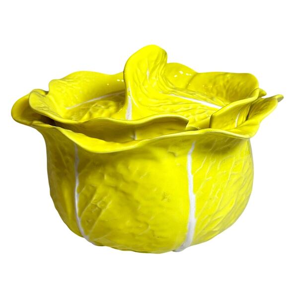 Secla Portugal Majolica Yellow Cabbage Pottery Soup Tureen/Lid-Mid Century-Rare - Picture 2 of 7
